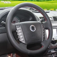 shining wheat hand stitched black leather steering wheel cover for ssangyong rexton rexton w rodius