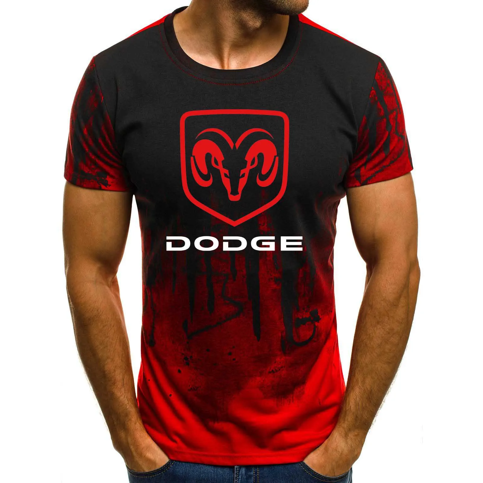 Мужская футболка с коротким рукавом Dodge с логотипом автомобиля, летняя повседневная хлопковая Футболка с градиентом, модная футболка в стиле хип-хоп Harajuku, Мужская брендовая футболка