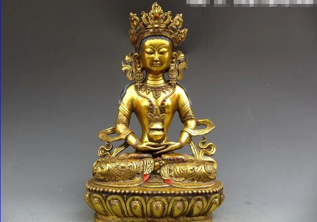 

song voge gem S0417 Tibet Fane Bronze Gild Amitayus Bodhisattva Guan Yin Kwan-Yin Buddha Statue