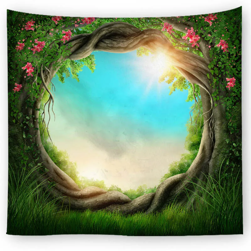 4 Large Size Wall Tapestry Fantasy Forest Fairy Tale World Wall Hanging Art Carpet Blanket Yoga Mat Decoration Green Tapestry - Цвет: 4
