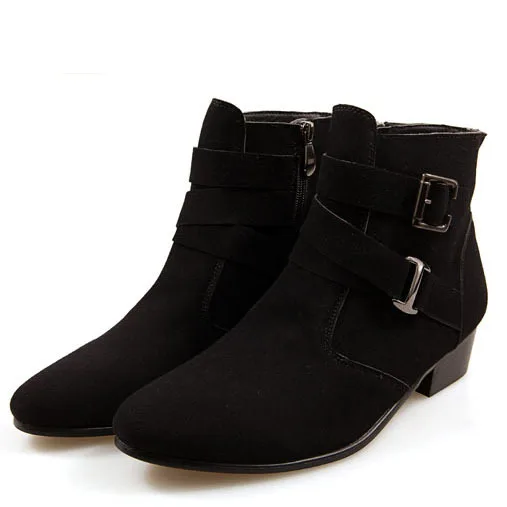Suede Blacl Повседневные мужские модные осенние ботильоны в британском стиле; мужские кожаные ботинки на каблуке с острым носком; полуботинки; модная мужская обувь - Цвет: Suede Blacl