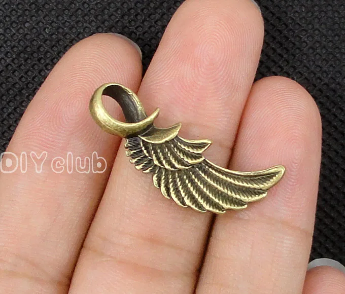 80pcs Antique бронза 2стор крыло прелести кулон изготовления ювелирных изделий 25x10