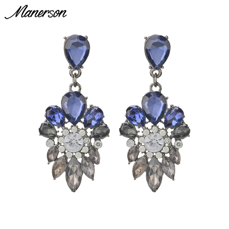 Manerson 2017 Crystal Flower Shape Handmade Drop Earrings Long Fashion Dangle Jewelry For Women Wedding Party Wholesale | Украшения и