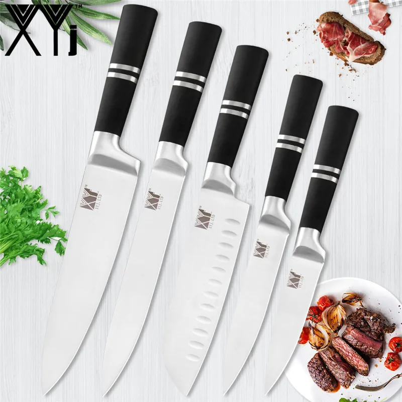 5 PCS knives Set XYj набор кухонных ножей из нержавеющей стали, хорошее качество, популярный набор кухонных ножей, нож для нарезки хлеба, Santoku, нож для очистки овощей - Цвет: 5 PCS knives Set
