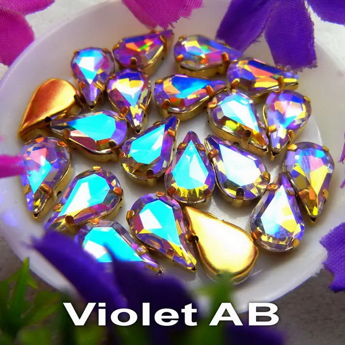 A4 Violet AB AB цвета золотой коготь настройки 3*6 мм 6*10 мм 8*13 мм капли воды стекло в форме груши Кристалл пришить стразы бусины аксессуары diy - Цвет: A4 Violet AB