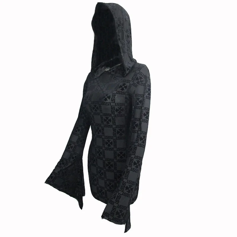 Devil Fashion Gothic Women Patterns Dress Hooded Steampunk Flare Sleeves Stretch Short Dresses Black Sexy Slim-Fitting | Женская одежда