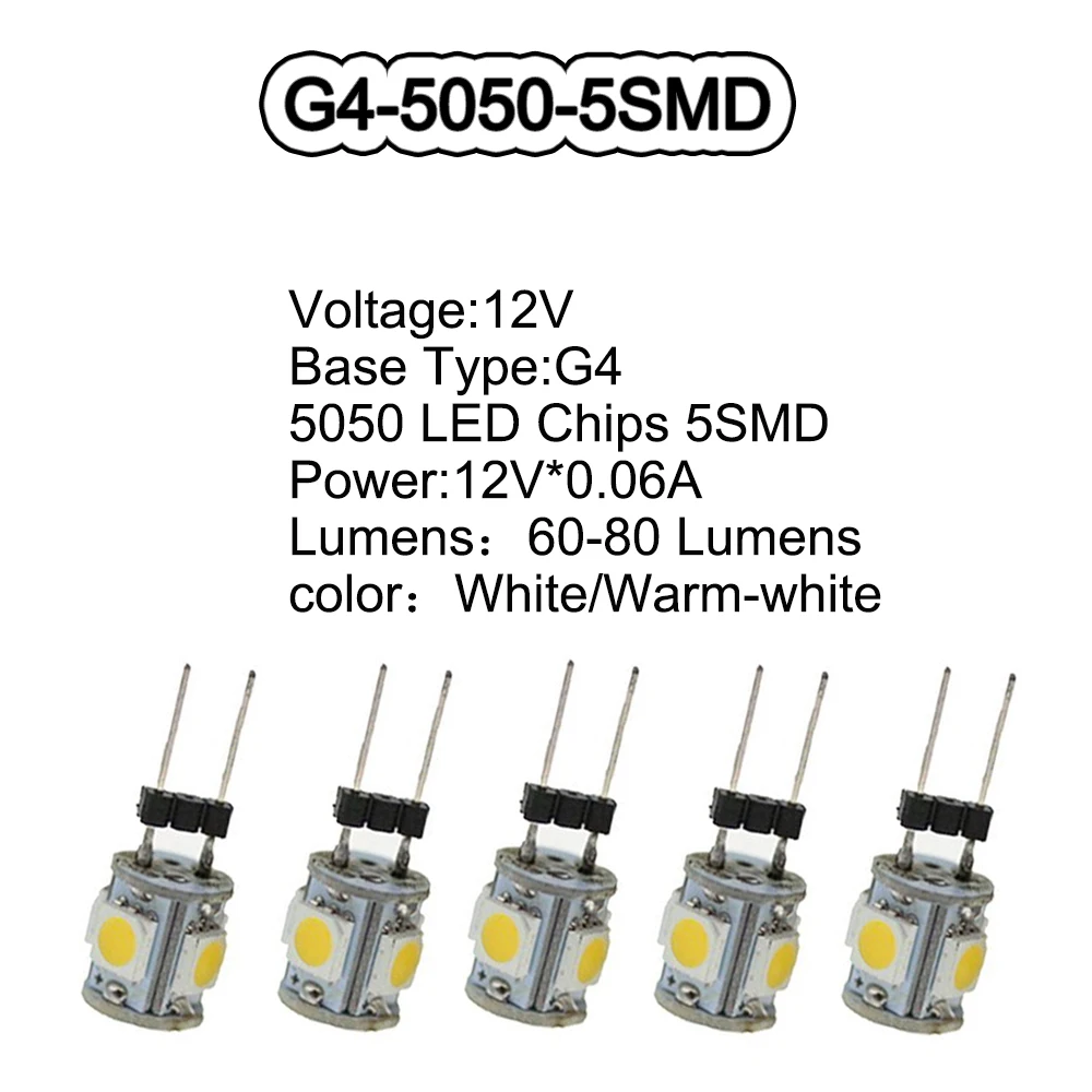 10 шт. DC12V G4 5050 5 SMD СВЕТОДИОДНЫЙ 60Lm бесполярности светодиодный лампы автомобиля