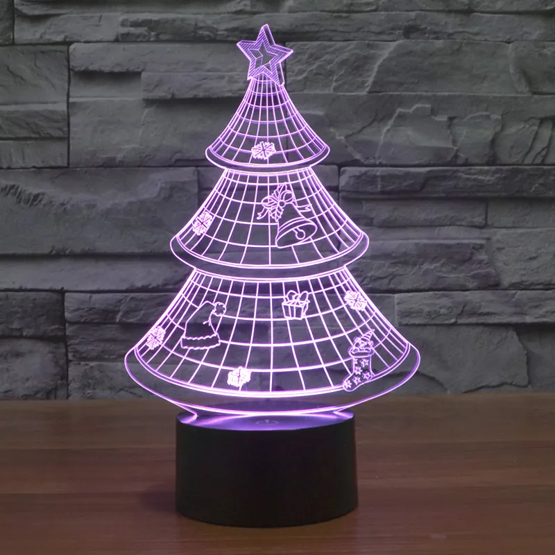 Изменение цвета 3D Оптическая иллюзия Рождественское дерево LED Художественная
