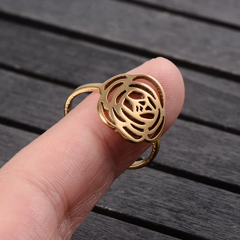Заявление Панк Полые Цветок Из Нержавеющей Стали Коктейльные Кольца Для Женщин