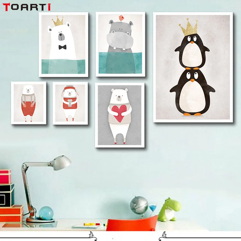 Скандинавские Милые Животные медведь Бегемот Пингвины DIY Рисование на холсте