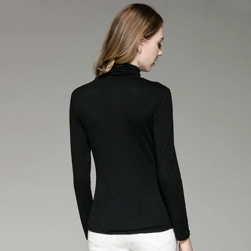 Модальные футболки с высоким воротом чистого цвета размера плюс длинными