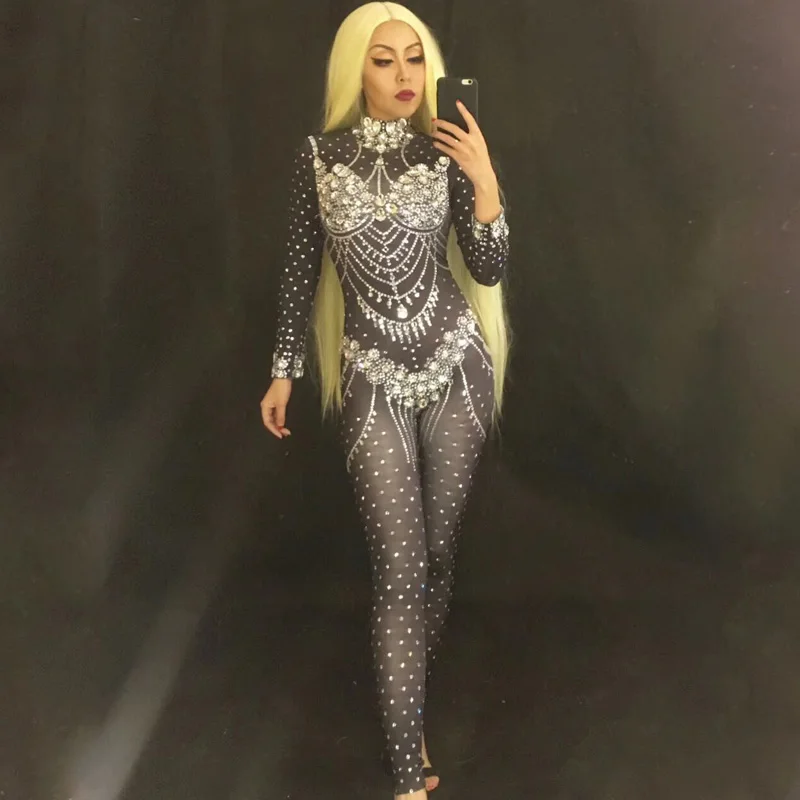 Online Streifen Strass Sexy Zentai Body Jazz Dance Für Dame Nachtclub JumpsuitBar Dj Pole Dancer Frauen Bühne Kostüm DJ257
