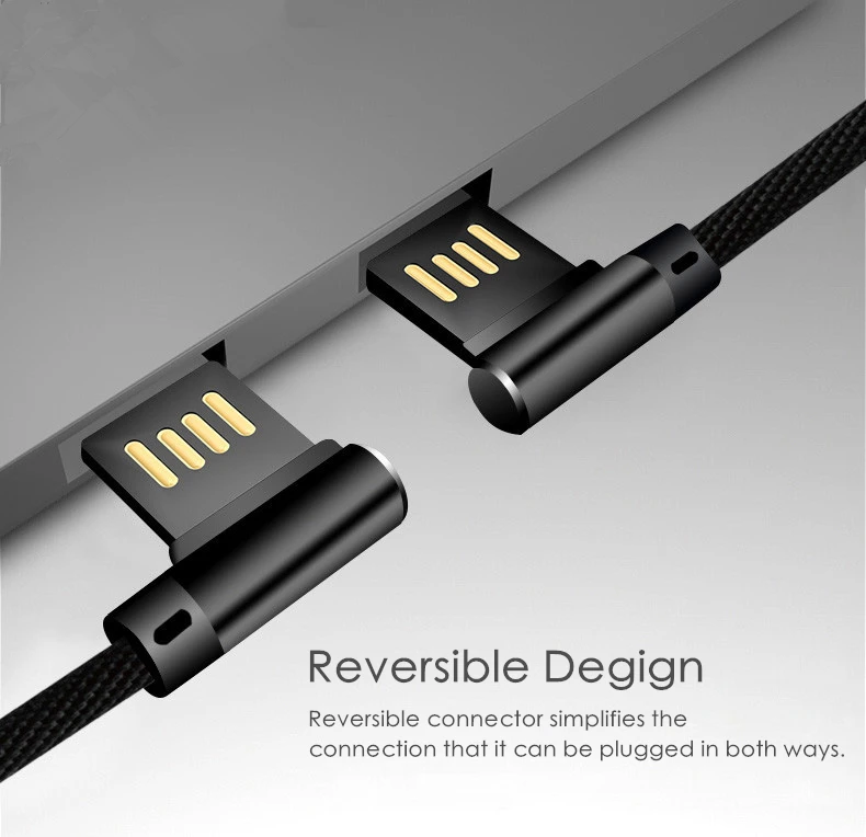 USB кабель Max 2.1A Быстрая зарядка 90 градусов Реверсивный Тип C кабель зарядного устройства микро-usb тип L изгиб нейлоновый шнур для iPhone кабель