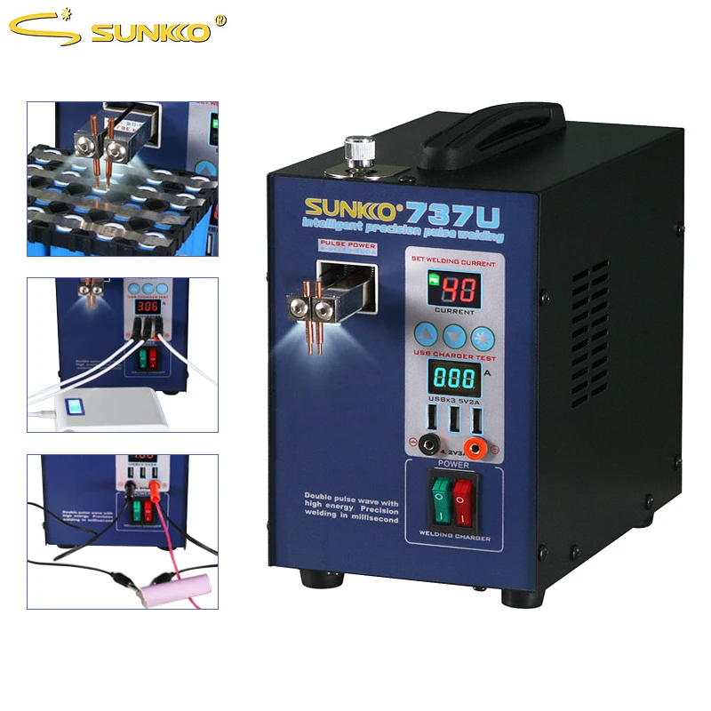 

SUNKKO 737U Spot Welder 2.8KW Precision Pulse Battery Spot Welding Machine USB Charging Testing for 18650 Batteries Pack Welding