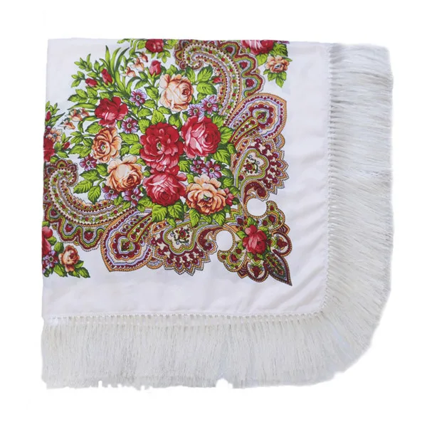 8 Красная Женская шаль с принтом в русском стиле, Национальный дизайн, с четырьмя боковыми кисточками, большая шаль, шарф большого размера, 135 см* 135 см 03 - Цвет: 8