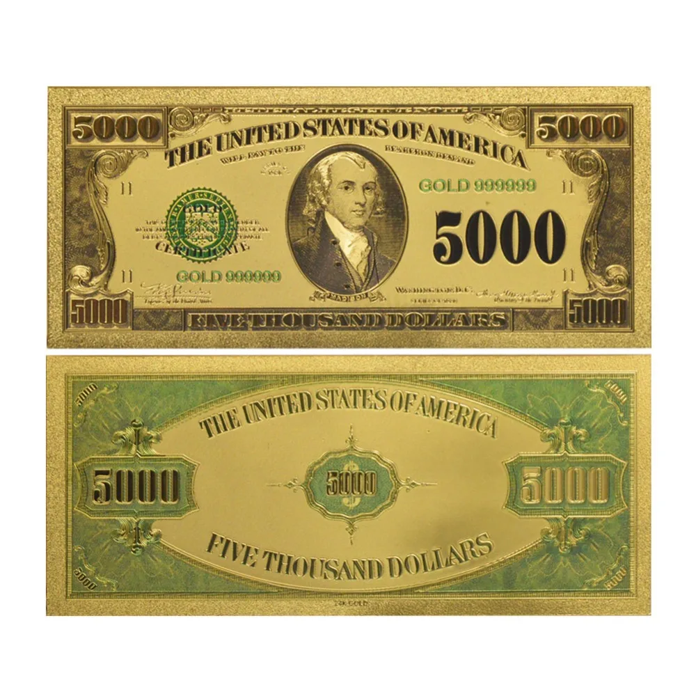 Американская цветная Золотая банкнота $5000 доллар банкнота|gold colored paper|paper gun model
