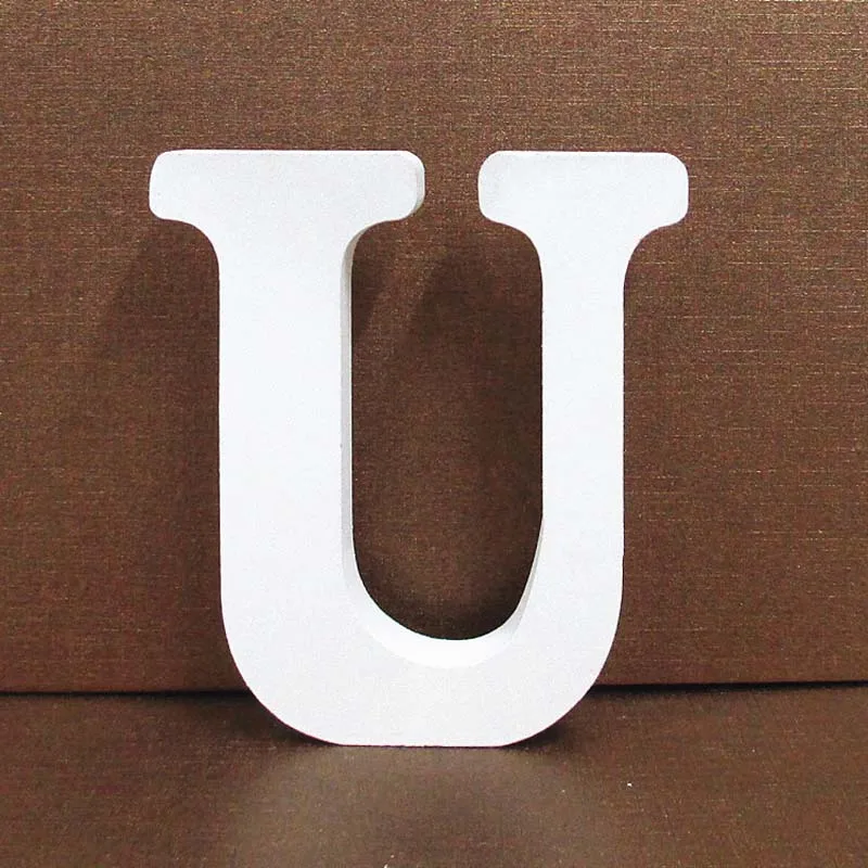 U 1pc 8cm 0-9 A-Z Free Standing White Wooden Numbers Letters Personalised Word Name Design Creative Art Craft Wedding Home Decor - Цвет: U