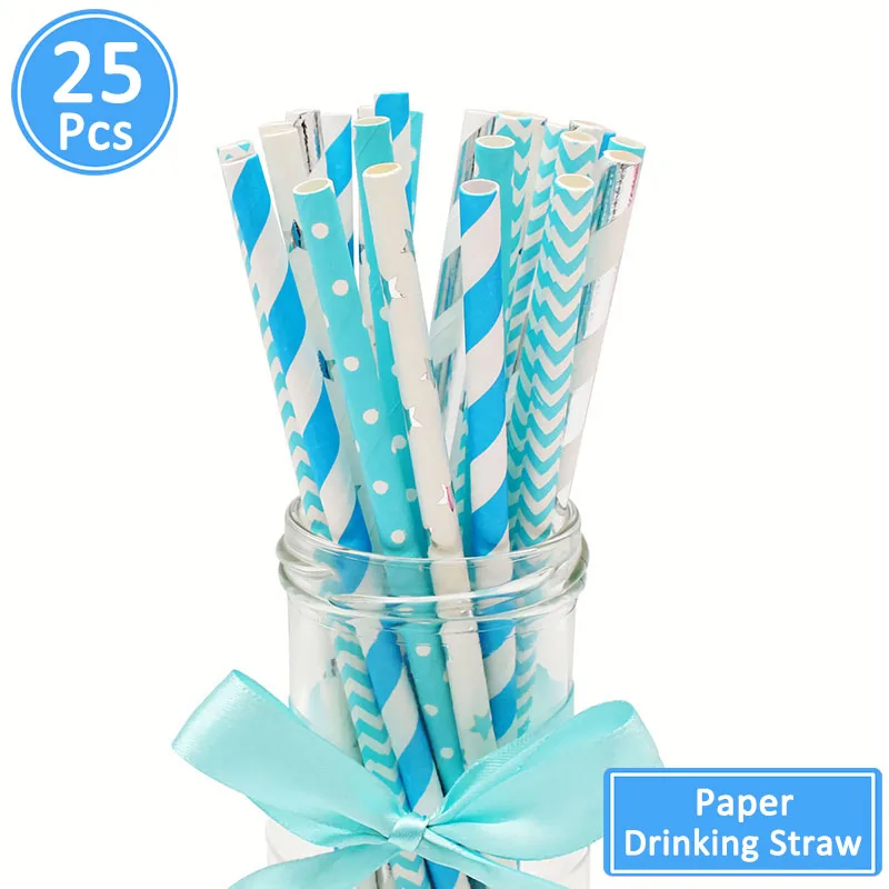 25pcs blue straws Lincaier наряд для первого дня рождения 12 месяцы фоторамка баннер 1st для маленьких мальчиков украшения для девочек мой 1 Год Вечерние поставки - Цвет: 25pcs blue straws