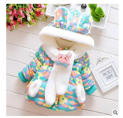 winter baby clothing cotton long-sleeved hooded windbreaker jacket plus thick wool scarves for children girls Free Shipping |