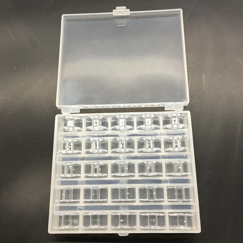 Коробка с 25 прозрачными пластиковыми пустыми катушки для швейных машин