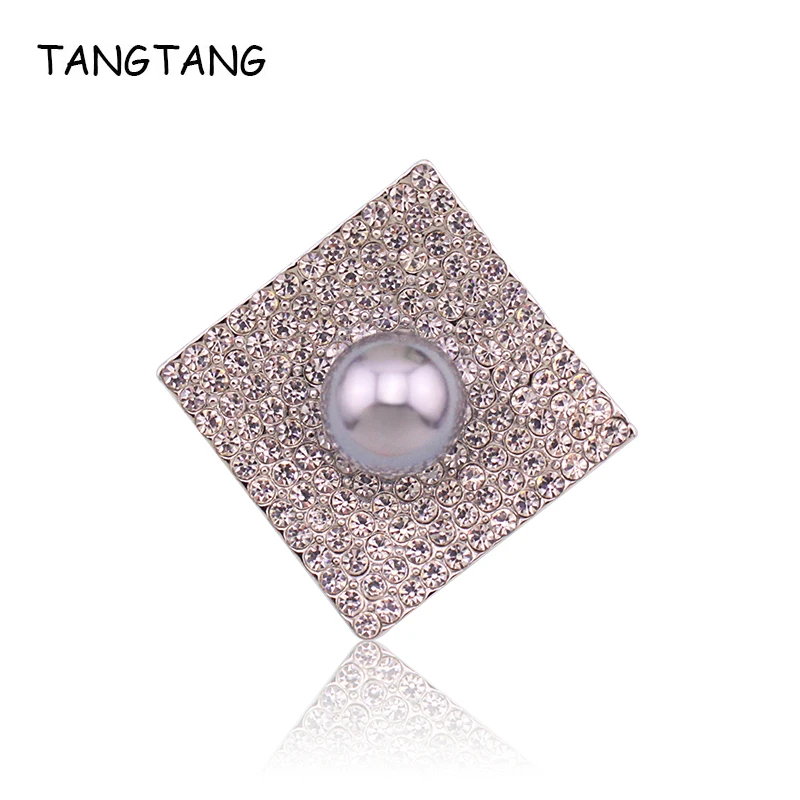 

TANGTANG Brooches For Women Simulated Pearl Square Brooch With Rhinestone Pendant Brooch Pin Wedding Decoration Jewelry Pins