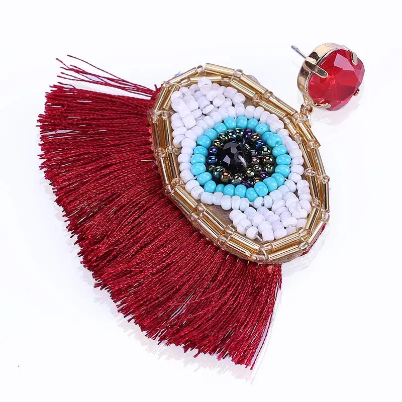 E1041 Red Sehuoran, женские серьги с кисточками, геометрические, с бахромой, разноцветные, висячие серьги, свадебные, вечерние, модные ювелирные изделия, подарки - Окраска металла: E1041 Red