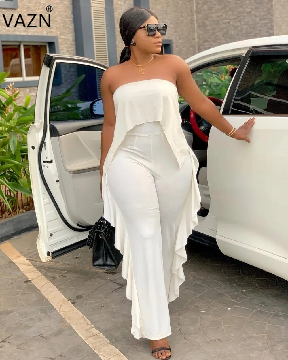 Женские комбинезоны без бретелек VAZN однотонные длинные облегающие рукавов с