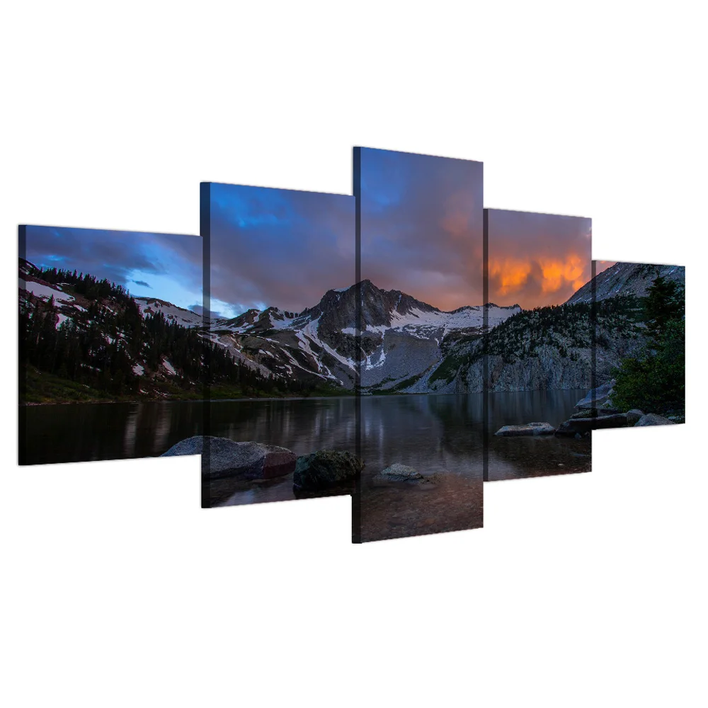 

HD Prints 5 Panels Scenery Wall Art Canvas Painting Poster Lake Mountains Landscape Pictures for Living Room Home Decor F2395