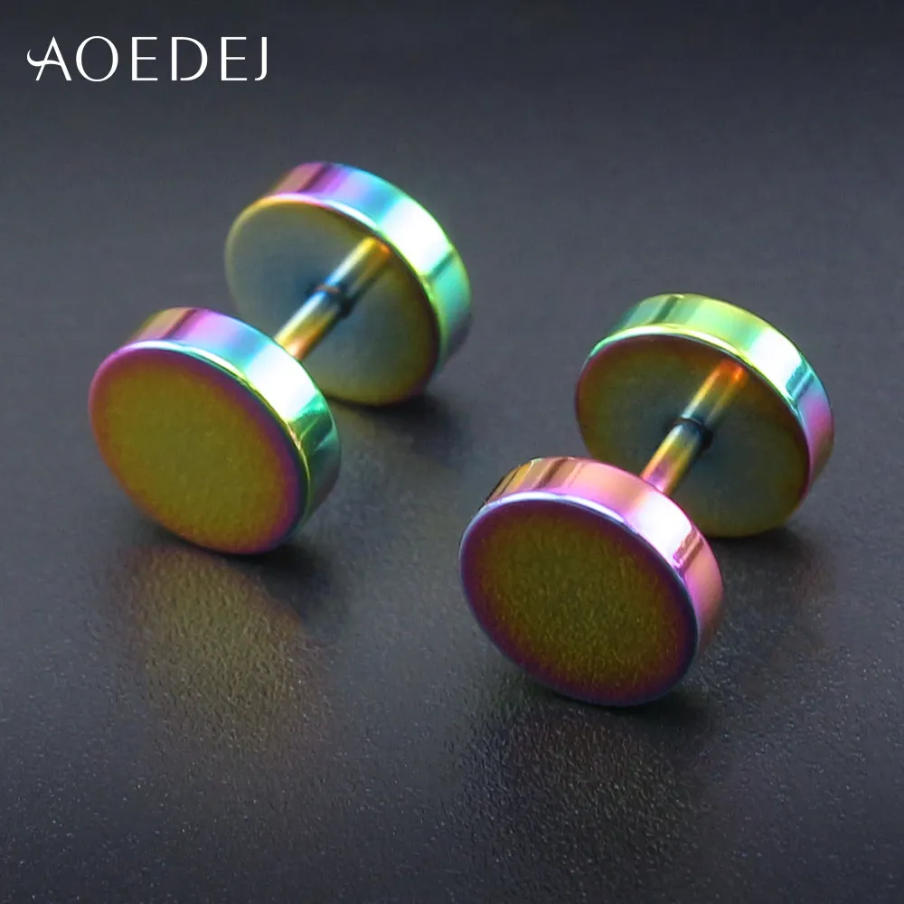 AOEDEJ 3~ 14 мм, серьги из нержавеющей стали, мужские серьги-гвоздики, Черное золото, круглые серьги для женщин, мужские серьги, поддельные пробки, пирсинг