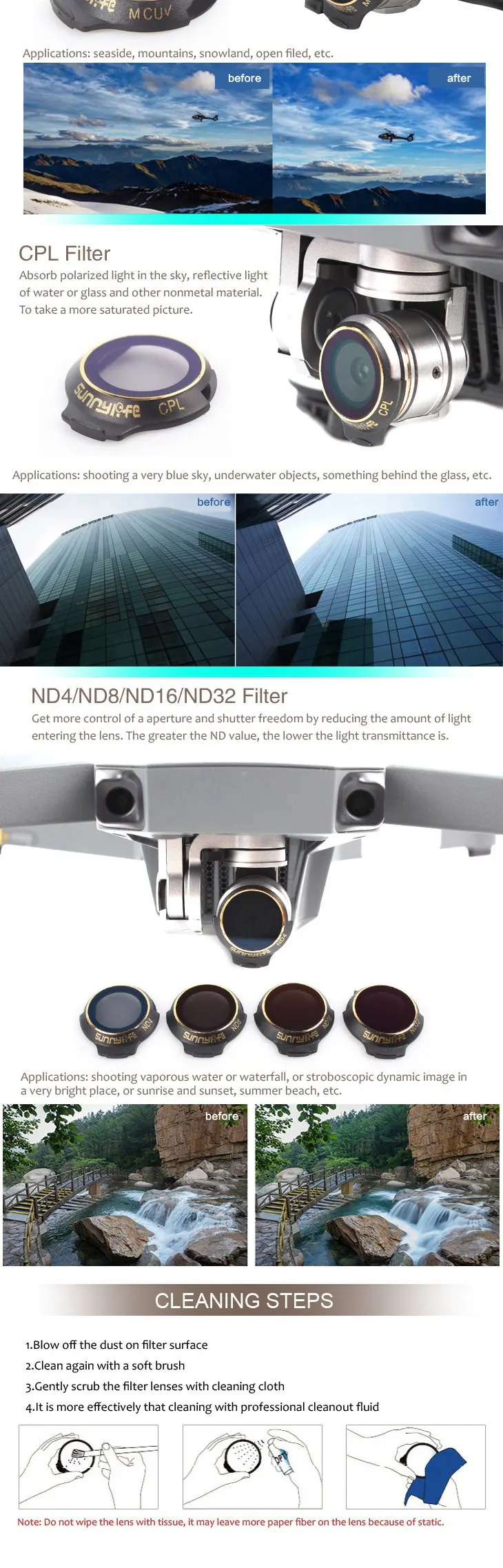 Sunnylife 3/4 шт. набор фильтров для объектива UV MCUV CPL ND ND4 ND8 ND16 ND32 для DJI Mavic Pro Аксессуары для камеры