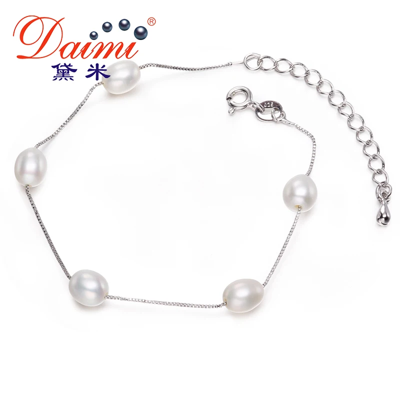 DAIMI серебряный браслет 6 7 мм белый рис пресноводный жемчуг европейский стиль