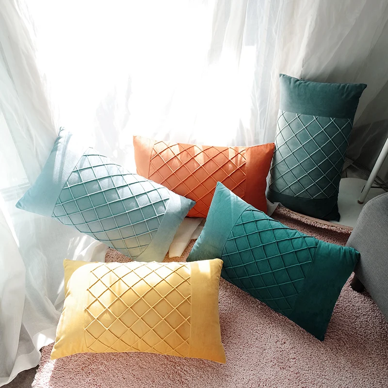 Skin-friendly Velvet Cushion Cover Waffle Lattice Decorative Pillows Case Car Covers Almofadas Cojines Sofa Model Room Essential | Дом и сад