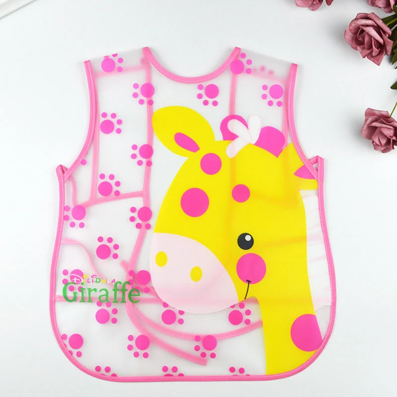 Baby EVA sleeveless gown Baby vest bib Transparent anti-dressing Lace-up waterproof disposable bib dinner clothes feeding child - Цвет: Giraffe