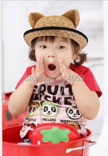 Free shipping MZ15613 au lovely ears Adult children parent-child straw hat The cat | Тематическая одежда и униформа
