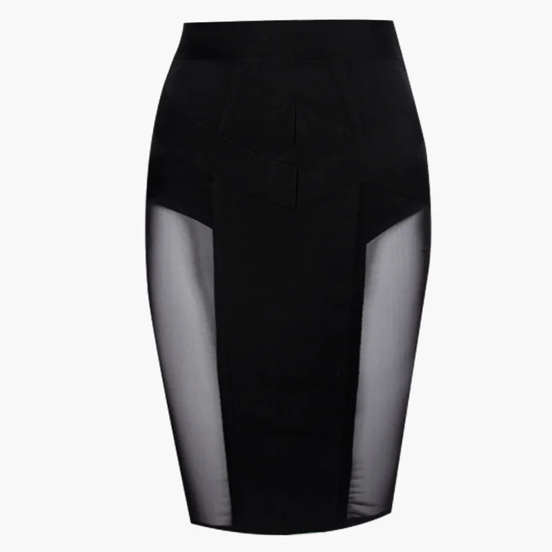 2018 Summer Sexy Mesh See Through Bandage Skirts Black Sheer Women Fashion Nova High Waist Empire Bodycon Short Pencil Skirt | Женская