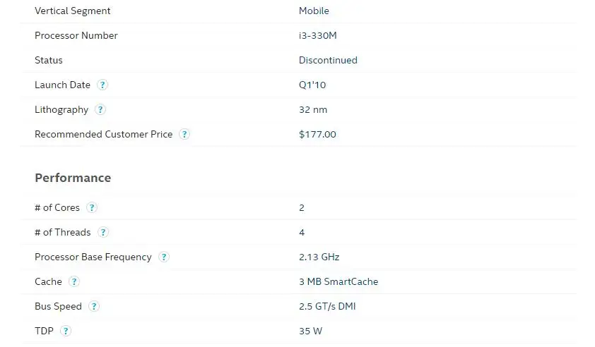 lntel Core i3 330M 2,1 GHz i3-330M двухъядерный процессор PGA988 мобильный процессор ноутбук процессор