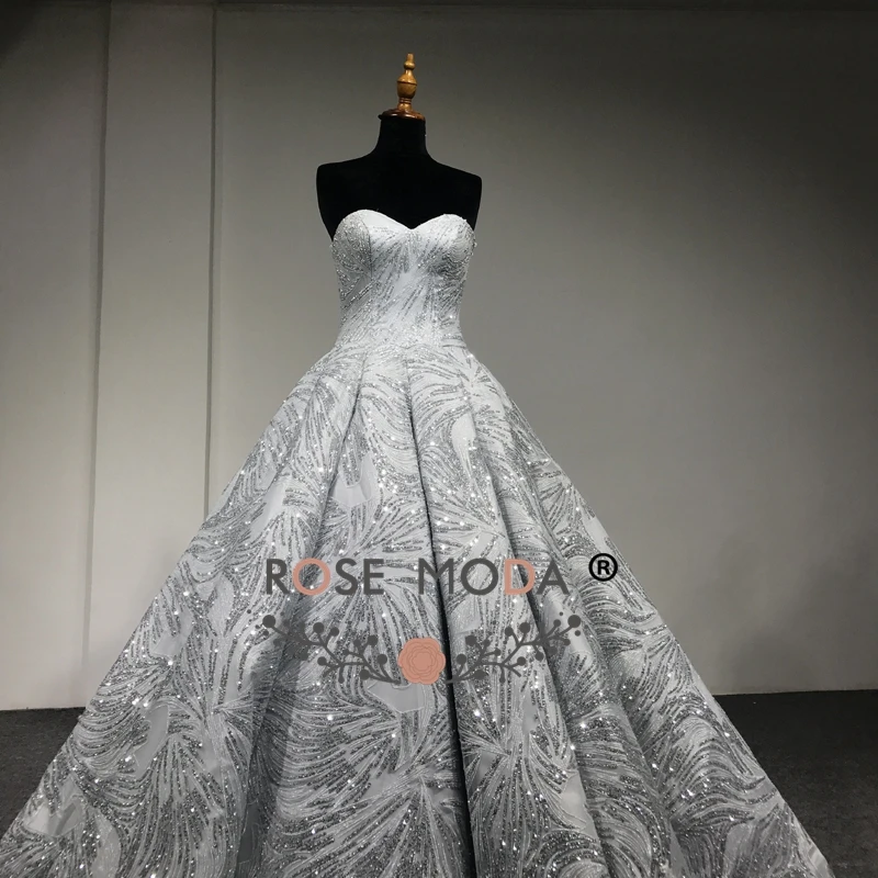 Rose Moda Luxury Gold Silver Glitter Wedding Dress 2018 Strapless Bling Wedding Ball Gown Arabic Wedding Gowns Photography Dress