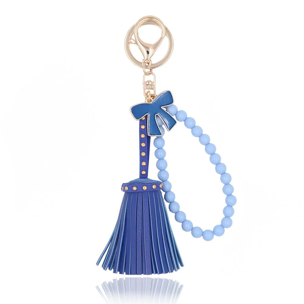 Брелок для ключей с кисточкой из искусственной кожи эмалированный брелок бантом