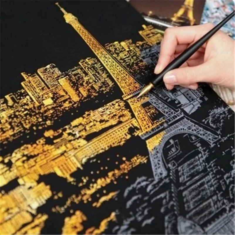 1 SET Famous Cities Scratch Painting Papers Art Paper Night View Gifts Party Favors Random Style | Дом и сад