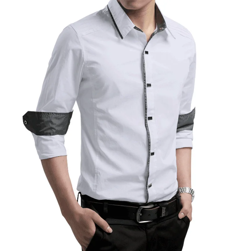 Slim Fit Повседневная рубашка для мужчин футболка Бизнес 2019 мужской 100% хлопок