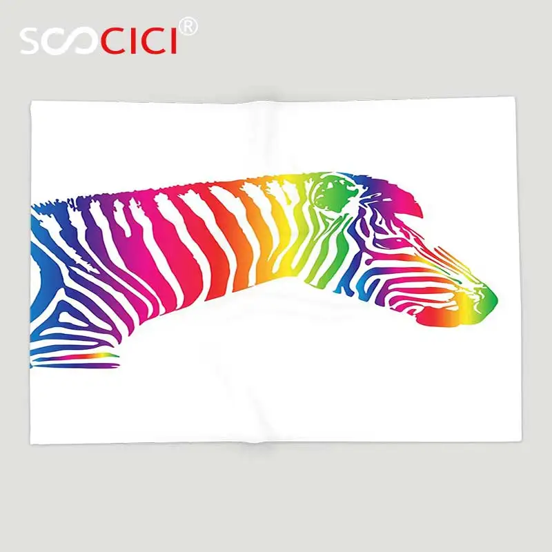 

Мягкое Флисовое одеяло на заказ, сафари, Декор, портрет зебры в разноцветных полосках, зоопарк с животными