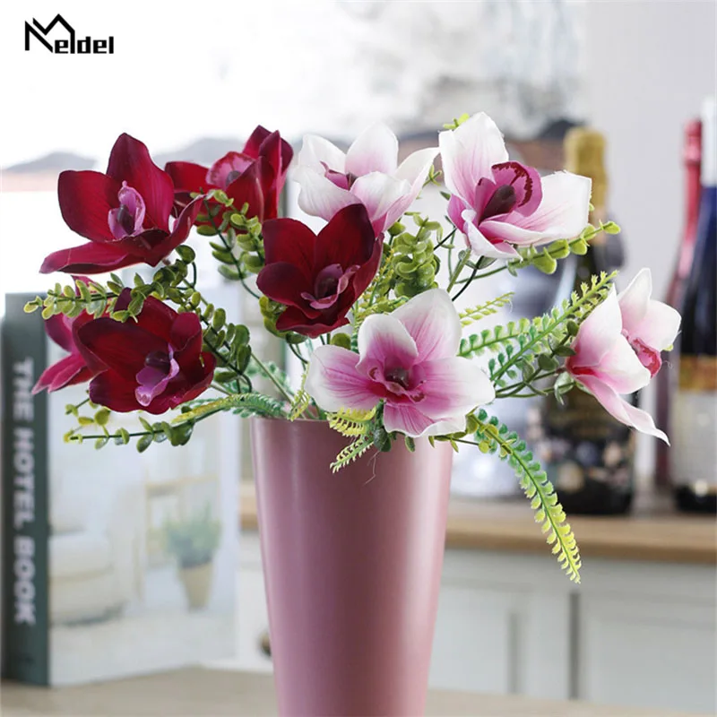 

Meldel Wedding Bouquet Bridesmaids Bunch of Flowers Artificial Silk Orchid Flower White Pink Magnolia DIY Home Party Decorations