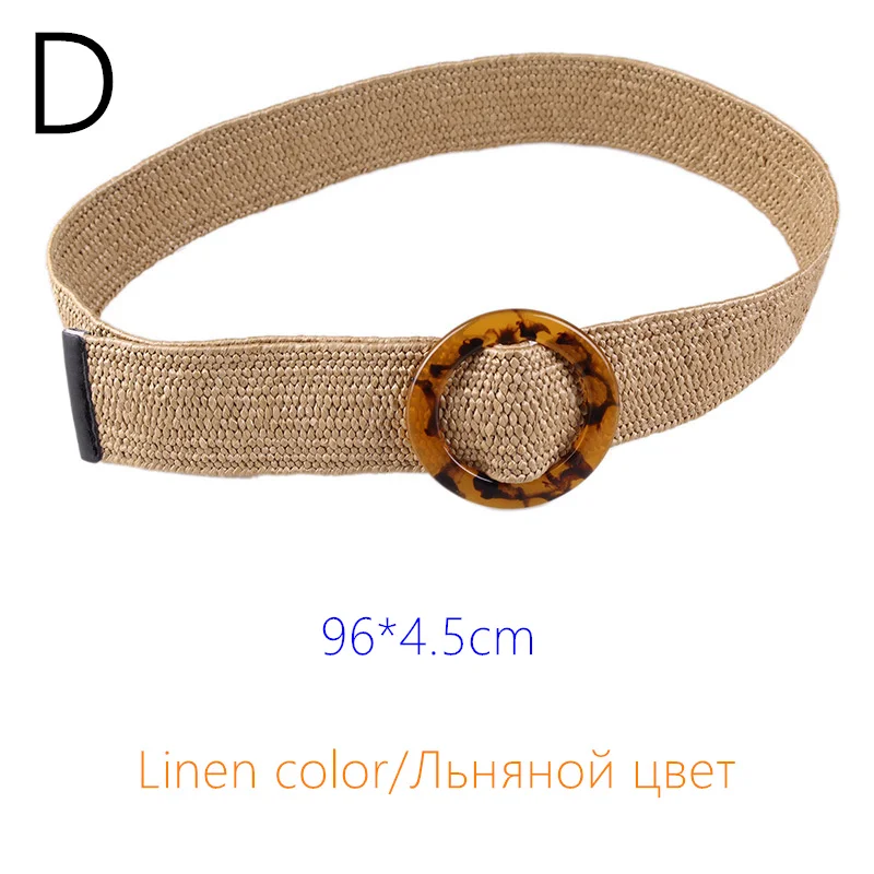 D linen color Женские PP Соломенные Широкие ремни для женского платья плетеный эластичный пояс женский винтажный дизайнерский пластиковый деревянный ремень с пряжкой Повседневный тканый ремень - Цвет: D linen color