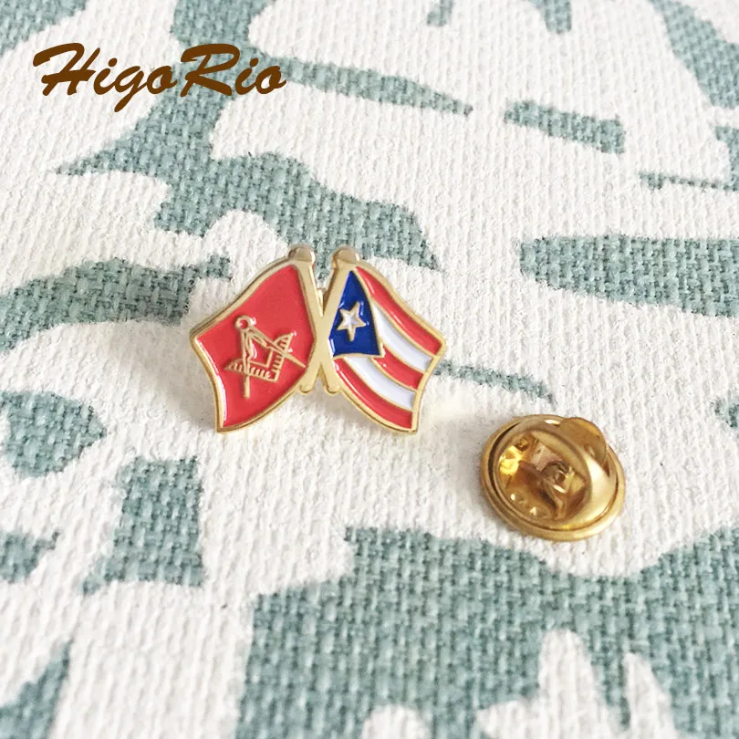 10pcs Wholesale Custom Masonic Square and Compass Puerto Rico Flag Lapel Pin Free Masons Badge Brooch 20mm Small Enamel Pins | Дом и сад