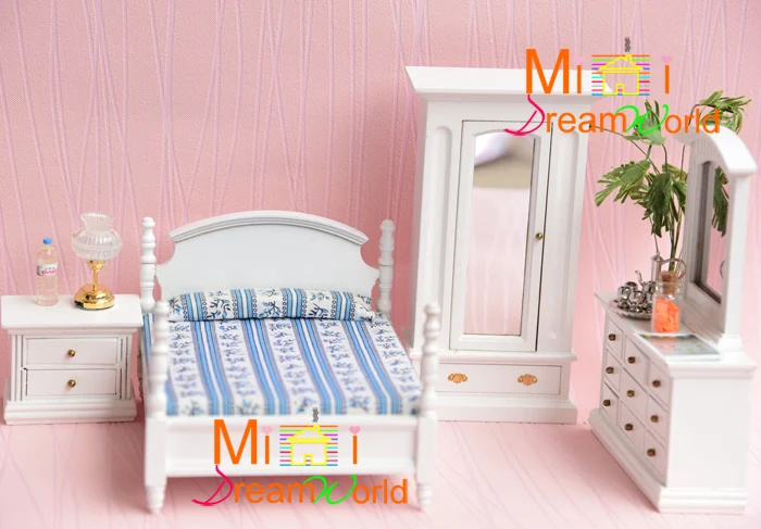 

G05-X4415 children baby gift Toy 1:12 Dollhouse mini Furniture Miniature rement-white color bedroom Furniture 4pcs/set