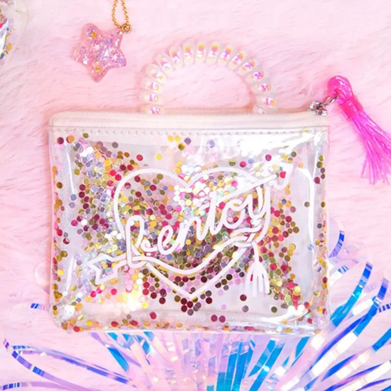 Сумка кошелек Bentoy прозрачная с кисточками и блестками|girls small wallet|sequin coin pursecoin purse |