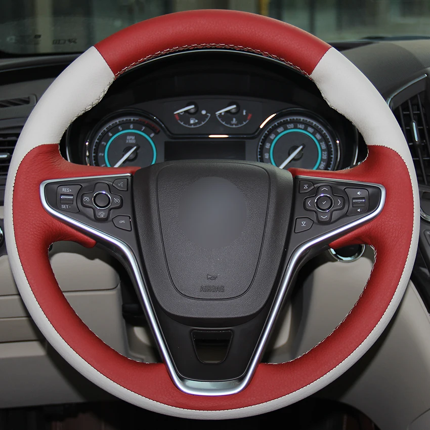 White Natural Leather Red Car Steering Wheel Cover for Buick Regal Opel Insignia 2014 2015 | Автомобили и мотоциклы