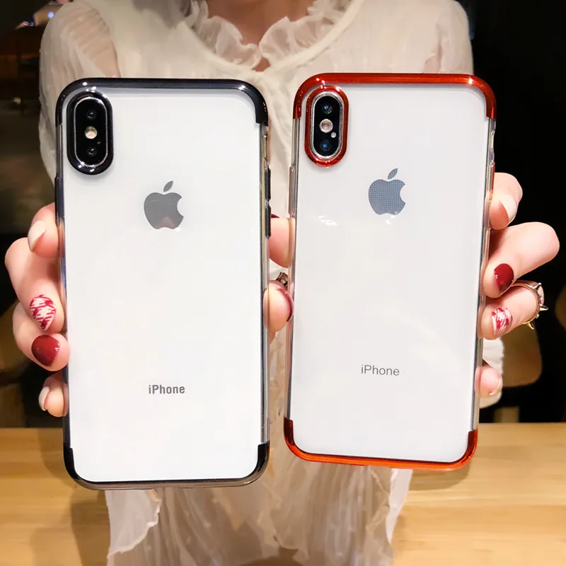 Luxury Silicone Clear Case for iPhone X 6 6S Plus TPU Soft Plating Frame Transparent Back Cover 7 8 |