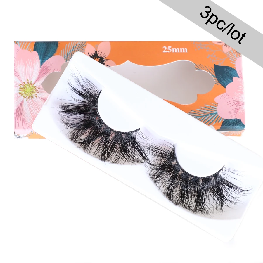 3 шт 25 мм ресницы Экстра длины 3D норковые большой драматический объем норковая