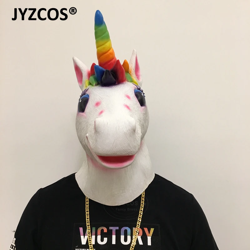 JYZCOS Радужная Лошадь Единорог Маска на все лицо латексная маска шлем костюм